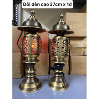 Đôi đèn thờ bằng đồng nguyên chất hun màu giả cổ đôi đèn điện thờ bằng đồng. - Đại Bái 555