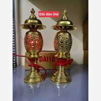 Đôi đèn thờ bằng đồng nguyên đôi đèn điện thờ bằng đồng cao 32,38cm