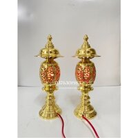 Đôi đèn thờ bằng đồng vàng nguyên chất cao 32cm , đôi đèn điện thờ