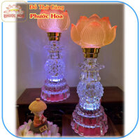 Đôi đèn thờ liên hoa bóng led 29cm có thân phale- Đồ thờ cúng Phước Hoa VHMART