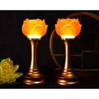 Đôi đèn thờ lưu ly Hoa Sen bóng led liên hoa cao 22 cm - đèn thờ cúng
