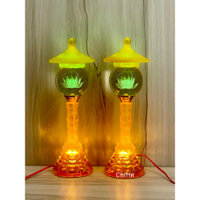 Đôi đèn thờ quả cầu pha lê có mái thân thủy tinh - Đèn cầu sen