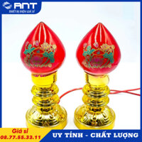 Đôi đèn thờ trái đào, Cặp đèn bàn thờ phật, Đèn để bàn thờ Quả Đào Thủy Tinh, D-03