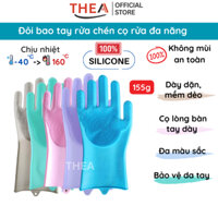 Đôi găng tay cao su 100% silicone dày rửa chén bát đa năng, bao tay rửa chén silicon vệ sinh cọ rửa nhà bếp, toilet-THEA