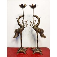 Đôi hạc thờ bằng đồng màu hun giả cổ cao cấp 35cm