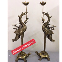 Đôi hạc thờ bằng đồng vàng nguyên chất màu cổ 45cm. - Đại Bái 555