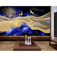 Đôi hươu vàng vui đùa trên sóng cát,Tranh 3d dán tường hiện đại trang trí phòng khách phòng ngủ(tích hợpsẵn keo)MS954306