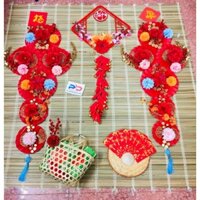 Đôi khánh quạt giấy đỏ hoa lụa , Vòng trang trí Tết CỠ ĐẠI decor trang trí  khách, nhà cửa ,chụp ảnh