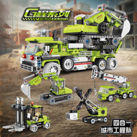 Đội Kỹ Thuật Đô Thị Lắp Ráp Xe Tải Máy Xúc Cần Cẩu Lắp Ráp Mô Hình Bé Trai Xây Dựng