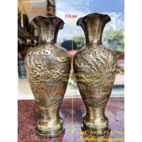 Đôi lọ hoa bằng đồng làm từ vỏ cát tút cao 18cm màu nâu