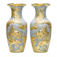 Đôi lọ lộc bình men rạn dát vàng cá chép hóa rồng