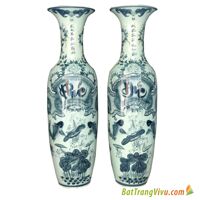 Đôi Lọ Lộc Bình Phúc Đức Cá Chép Hồ Sen Men Rong Chàm – cao 1m75 ( tặng đế 15cm)