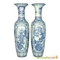 Đôi Lọ Lộc Bình Tứ Cảnh Nổi Men Lam- cao 1m75 ( tặng đế 15cm)