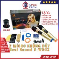 Đôi micro không dây cao cấp, micro karaoke loa kéo Best Sound W003 tặng pin sạc, chống lăn, lọc míc