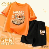 [Đối tác Disney] Bộ quần áo trẻ em cotton cho bé trai mùa hè, áo cotton thuần cho trẻ em, quần áo Mickey mùa hè cho bé trai
