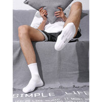 Đôi tất thể thao nam dài đến giữa bắp chân, tất cotton nguyên chất chống mùi, thấm mồ hôi, dày dạn, phong cách mùa đông đen trắng