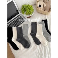 Đôi tất trắng cho phụ nữ mùa hè, tất mỏng màu sắc đồng nhất, tất dài đến giữa bắp chân, cotton nguyên chất, phong cách Hàn Quốc, tất dài nữ màu xám, tất len ​​mềm mùa hè