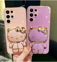 Đối Với Samsung 23 Ultra 22 S 21 Phổ Biến Cô Gái Hello Cute Kitty 3D Cat Trang Điểm Gương Điện Thoại TPU Đi