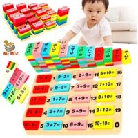 DOMINO PHÉP TOÁN 110 pcs kèm túi - Bảng xếp học các phép tính gỗ cho bé