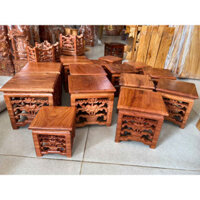 Đôn Đế Vuông Chạm Khắc Hoa Sen, Đế Kê Tượng Gỗ Hương Vuông Cao 14-18cm, mặt nhiều size