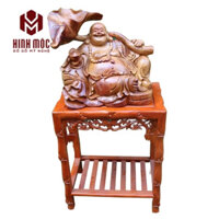 Đôn gỗ để tượng di lặc đục trúc, mặt chữ nhật 50x35cm, gỗ hương