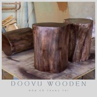 Đôn gỗ khúc cây trang trí sân vườn, để bình hoa, chụp hình( đôn gỗ decor) màu nâu óc chó có kích thước lớn