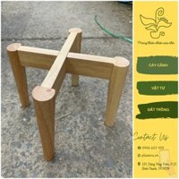 Đôn kê chậu gỗ cao su chân tròn màu nâu và màu tự nhiên size 25x20cm - khay chậu - đôn kê chậu