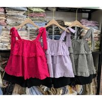 Dọn kho sales lỗ - set áo hai dây kẻ caro buộc nơ vai kèm quần short nữ, set đồ nữ Rosie Dream Shop