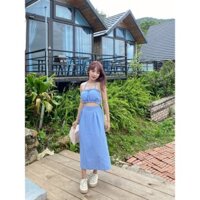 Dọn kho sales lỗ - Set áo yếm cúp ngực kèm chân váy midi đi biển, du lịch, set đồ nữ Rosie Dream Shop