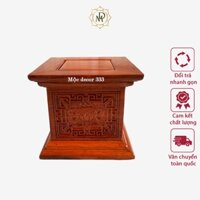 Đôn vuông đục họa tiết hoa Sen gỗ Hương đá đế gỗ kê tượng đôn loa cao 18cm