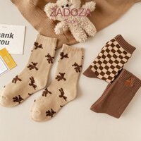 Dòng cao cấp - Set 3 tất len cho nữ siêu ấm cho mùa đông phong cách vintage đi giày oxford - 3 đôi tone nâu