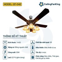 [Động cơ DC inverter-100% lõi đồng]Quạt Trần QT-042, 6 Tốc độ gió, điều khiển từ xa