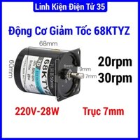 Động cơ giảm tốc 220VAC 28W, motor 68KTYZ trục 7mm siêu khỏe, chế máy quay thịt, máy công nghiệp