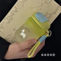 [Dòng cốc] Cốc thủy tinh in hình Gradient màu xanh lá cây có giá trị cao Phim hoạt hình Cốc nước chịu nhiệt mờ Cốc cà phê uống nước đôi di động