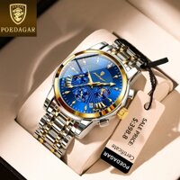 Đồng hồ bấm giờ POEDAGAR dành cho nam không thấm nước 2025 mới đa chức năng thép không gỉ sapphire kính lịch phát sáng mặt trăng sao đồng hồ