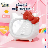 Đồng Hồ Báo Thức Đa Năng Hello Kitty 5in1 Kèm Nhiệt Kế Phòng ,Đèn Ngủ, Loa Bluetooth, Decor Phòng Xinh Xắn Tiện Lợi