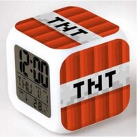 Đồng hồ báo thức để bàn in hình TNT minecraft game LED đổi màu