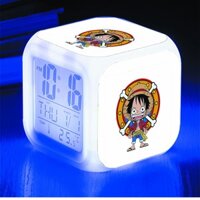 Đồng hồ báo thức để bàn in hình One Piece Đảo Hải Tặc Luffy mũ rơm anime chibi LED đổi màu