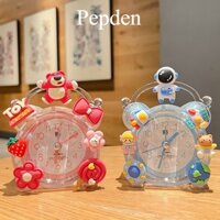 Đồng hồ báo thức để bàn mini cute kim trôi có đèn nhiều mẫu gấu dâu, doraemon