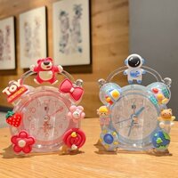 Đồng hồ báo thức để bàn mini cute kim trôi có đèn nhiều mẫu gấu dâu, doraemon