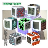 Đồng Hồ Báo Thức Đèn LED Thay Đổi Màu Sắc Kiểu Hoạt Hình Minecraft Sáng Tạo Cho Trẻ Em