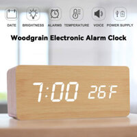 Đồng hồ báo thức điều khiển bằng giọng nói thông minh bằng gỗ kỹ thuật số USB cắm vào đầu giường đồng hồ trang trí phòng với lịch nhiệt kế đồng hồ chuông đồng hồ bàn