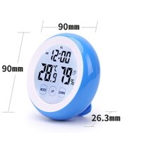 Đồng hồ báo thức kỹ thuật để bàn tròn mini đo độ ẩm và nhiệt độ 9x2,6cm - Xanh da trời