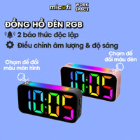 Đồng Hồ Báo Thức Micofi Để Bàn Điện Tử Chuông To, Đồng Hồ Có Led Decor Hẹn Giờ Cảm Ứng Có Đèn Điện Tử LCD RGB Cắm Điện