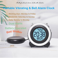 Đồng hồ báo thức rung & chuông di động Máy lắc giường, Báo động kép lớn cho người ngủ nặng, Mất thính lực, Du lịch, Người già, Học sinh | Đèn nền LED 12 / 24 giờ