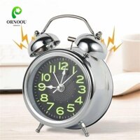 Đồng hồ báo thức siêu lớn ORNOOU, Đồng hồ báo thức chuông đôi bằng kim loại tiện lợi 4 inch, Đồng hồ đầu giường Retro có đèn ngủ Bàn im lặng Đồng hồ để bàn Phòng ngủ