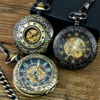 Đồng hồ bỏ túi cơ khí lên dây cho phụ nữ, nắp lật cổ điển, đồng hồ bỏ túi tự động hoàn toàn, giá đỡ ảnh sinh viên phát sáng cho nam