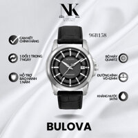 Đồng hồ BULOVA nam 96B158 42mm, mặt đen vân nổi, vỏ bạc, dây da cao cấp