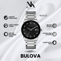 Đồng hồ BULOVA nam 96D121 41mm, mặt đen đính pha lê, vỏ bạc, dây kim loại sang trọng