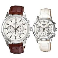 ĐỒNG HỒ CẶP ĐÔI CASIO EFR-517L-7AV và SHE-5023L-7A DÂY DA - MẶT TRẮNG